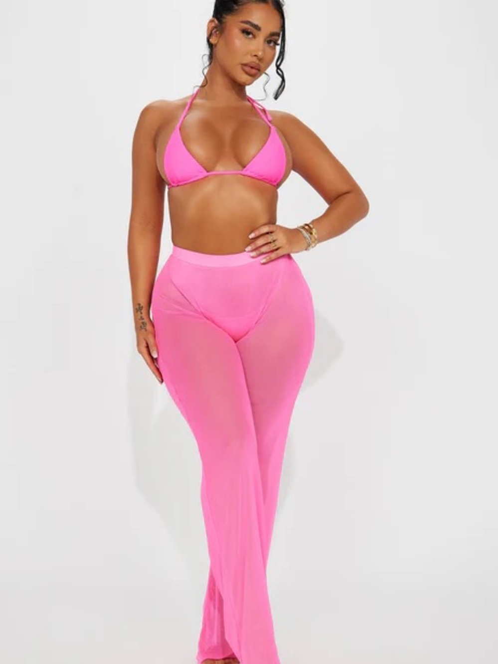 Fashion Nova Mesh Swim Cover‑Up Pants — Hot Pink, Size M, NWT